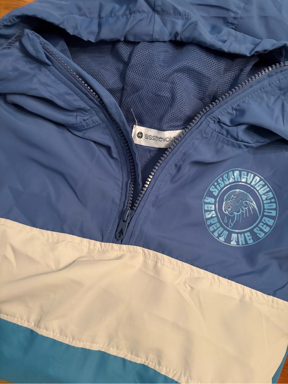 Sisstrevolution Blue Colorblock Windbreaker Pullover, clothes